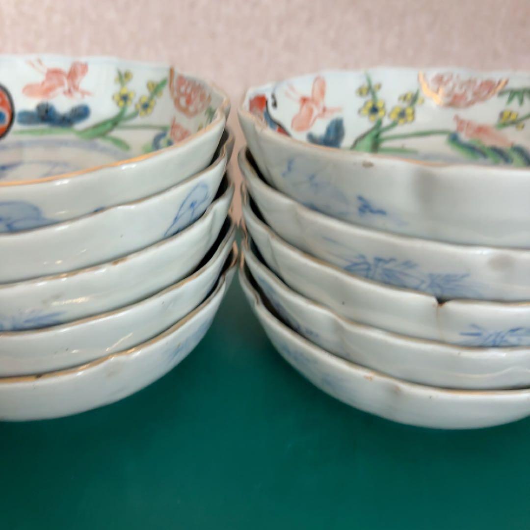 古伊万里 小鉢 色絵 鉢 丸皿 和食器 江戸 伊万里 陶器花柄動物絵柄 A583