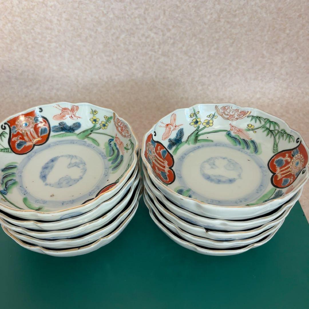 古伊万里 小鉢 色絵 鉢 丸皿 和食器 江戸 伊万里 陶器花柄動物絵柄 A583