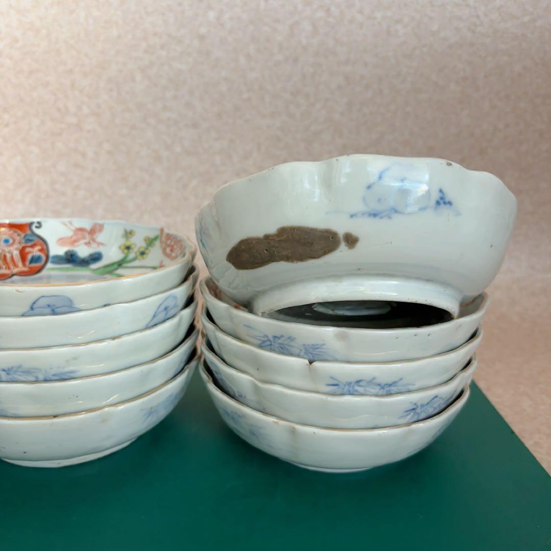 古伊万里 小鉢 色絵 鉢 丸皿 和食器 江戸 伊万里 陶器花柄動物絵柄 A583