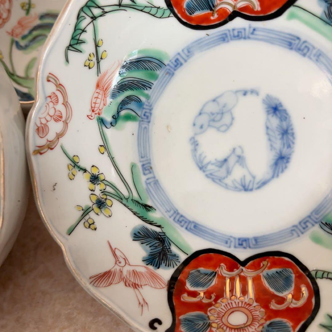 古伊万里 小鉢 色絵 鉢 丸皿 和食器 江戸 伊万里 陶器花柄動物絵柄 A583