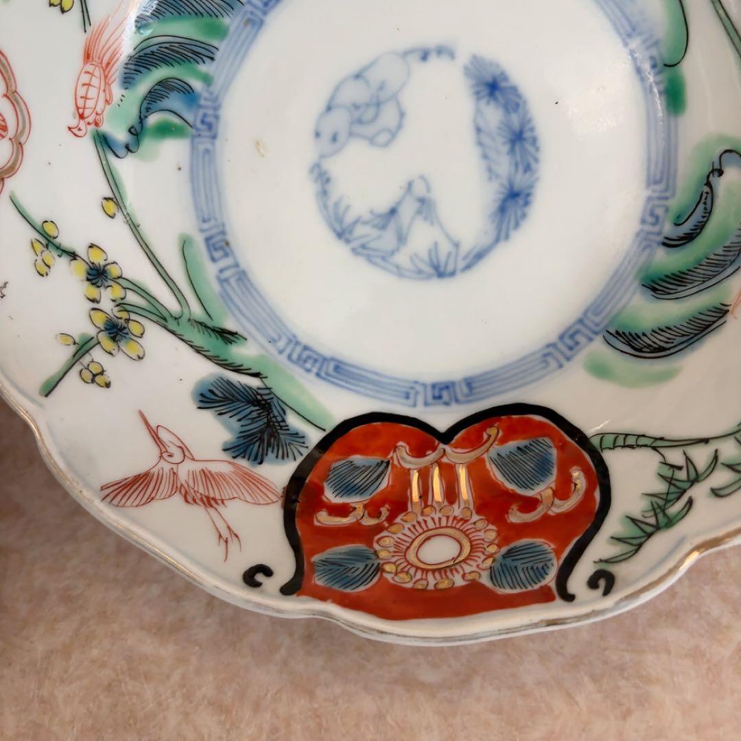 古伊万里 小鉢 色絵 鉢 丸皿 和食器 江戸 伊万里 陶器花柄動物絵柄 A583