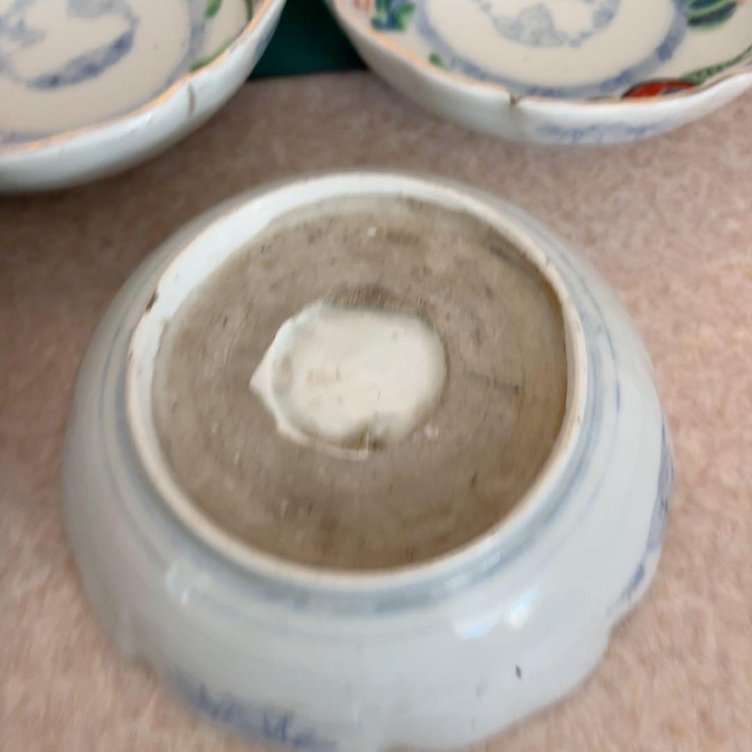 古伊万里 小鉢 色絵 鉢 丸皿 和食器 江戸 伊万里 陶器花柄動物絵柄 A583