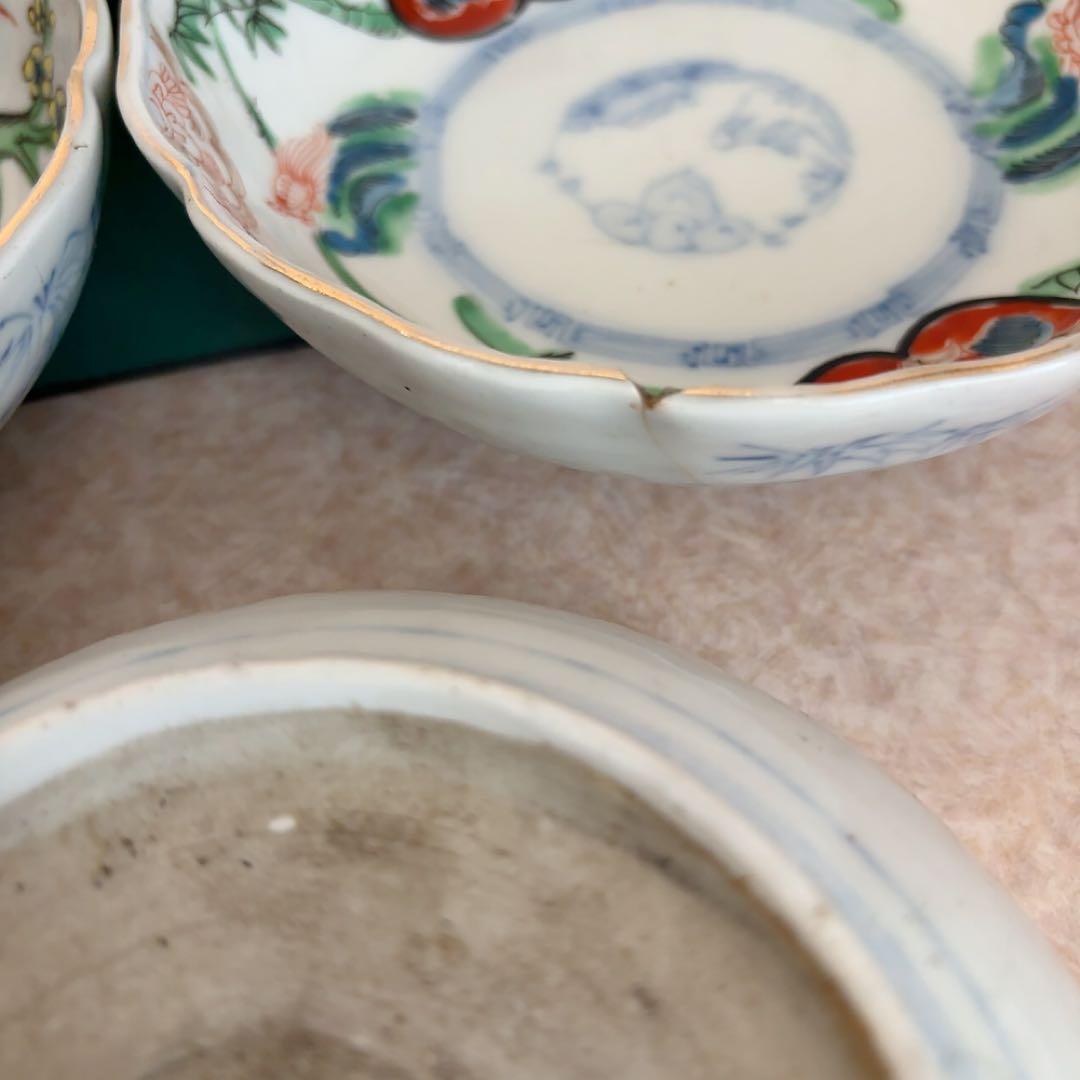 古伊万里 小鉢 色絵 鉢 丸皿 和食器 江戸 伊万里 陶器花柄動物絵柄 A583