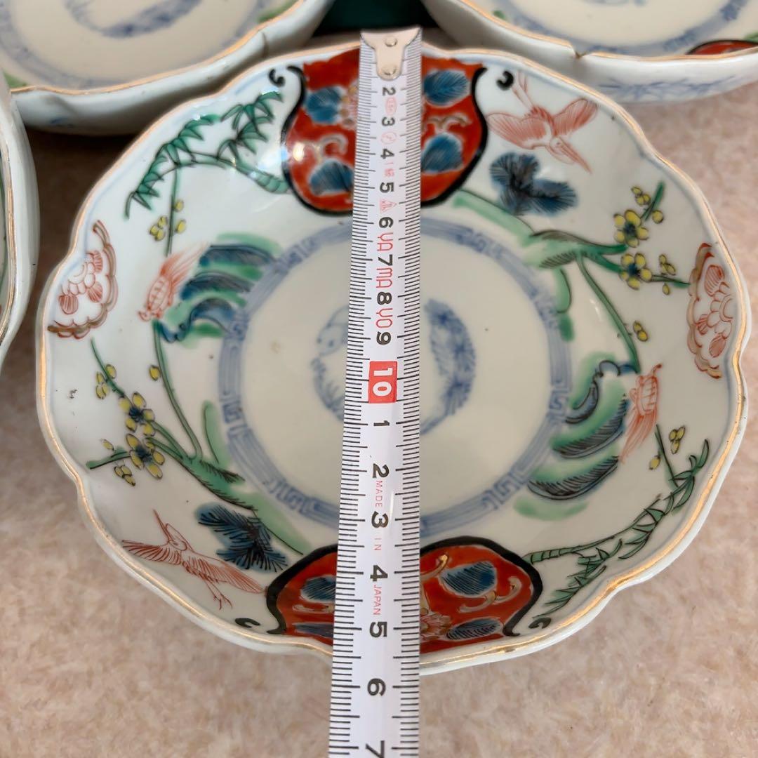 古伊万里 小鉢 色絵 鉢 丸皿 和食器 江戸 伊万里 陶器花柄動物絵柄 A583