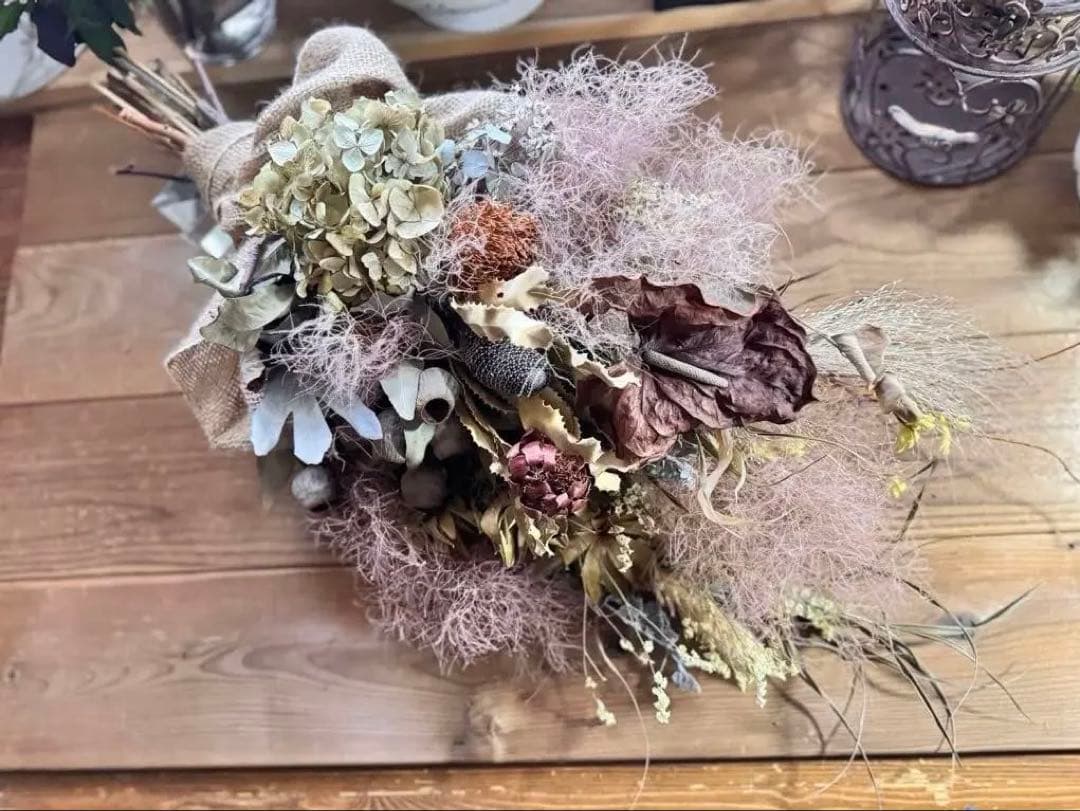 スモークツリーネイティブスワッグ アンティークカラー ドライフラワー 約70cm