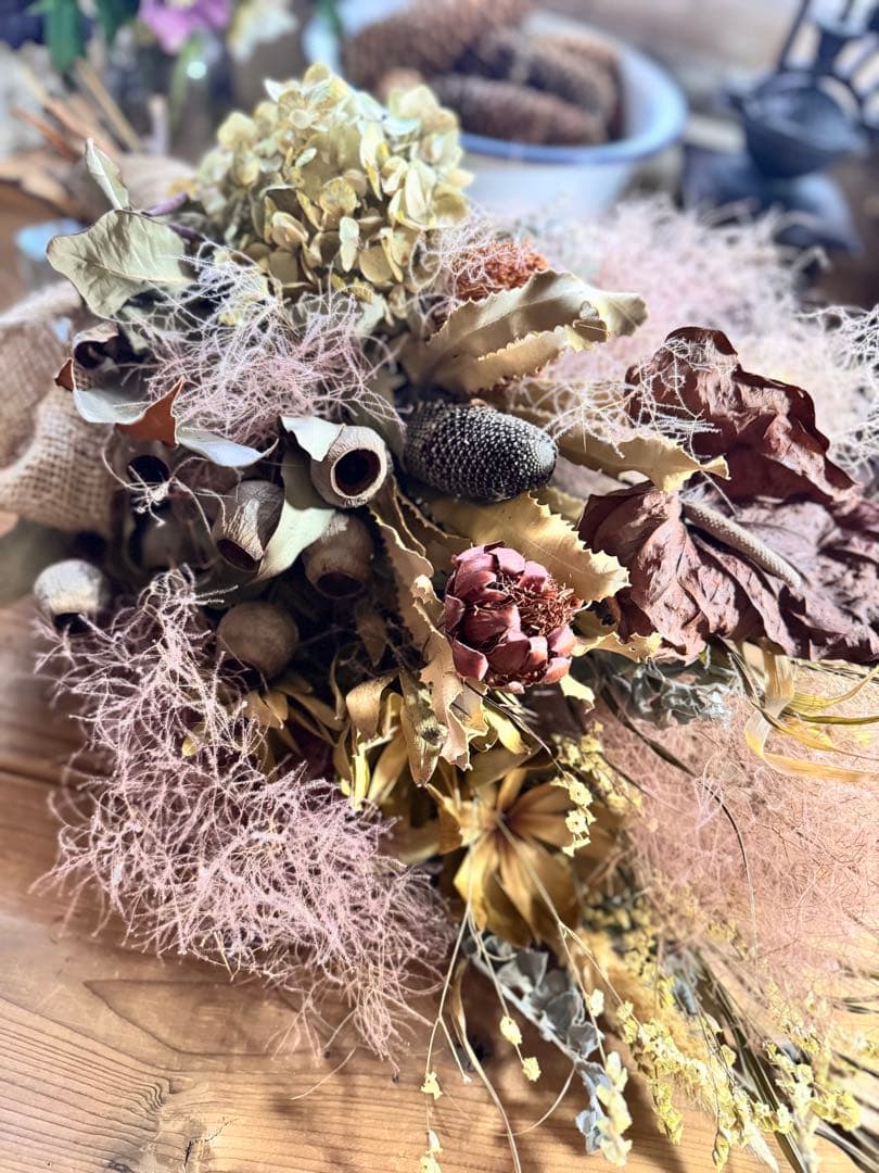 スモークツリーネイティブスワッグ アンティークカラー ドライフラワー 約70cm