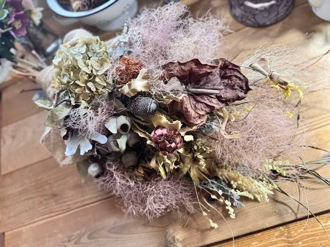 スモークツリーネイティブスワッグ アンティークカラー ドライフラワー 約70cm