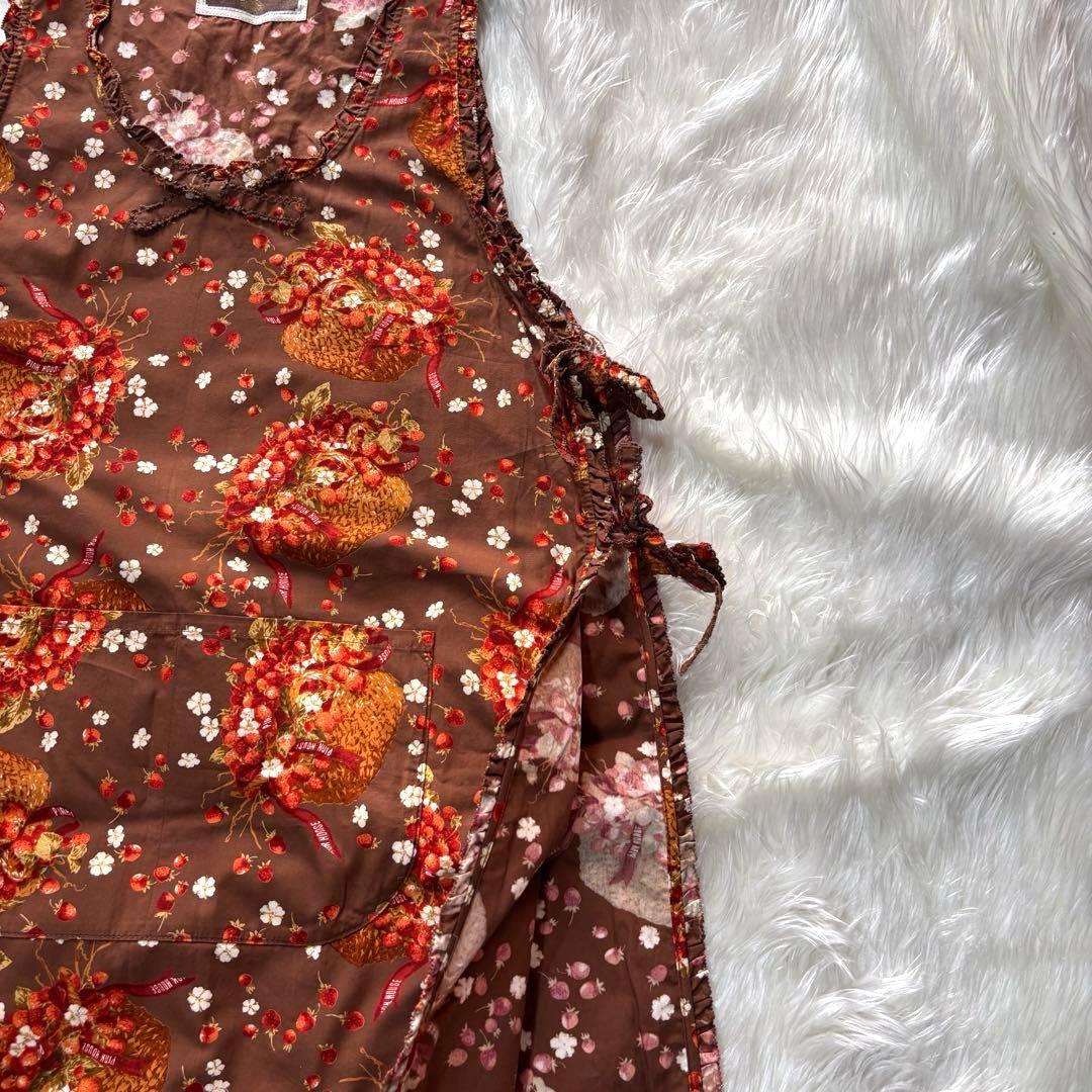 美品✨ピンクハウス 苺 エプロンワンピース 総柄