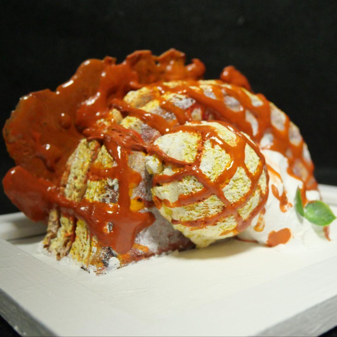 油絵 絵画 【飛び出すキャラメルパンケーキ】