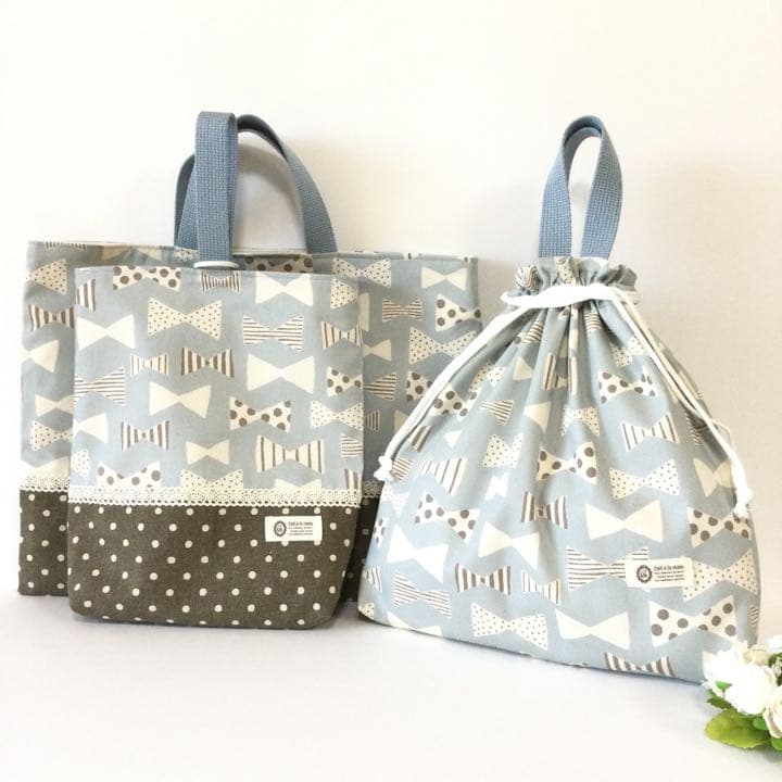 ♡ナチュラルリボン★通園通学５点セット♡内側11号帆布サックスブルー１セット限定