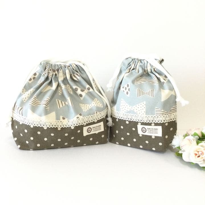 ♡ナチュラルリボン★通園通学５点セット♡内側11号帆布サックスブルー１セット限定