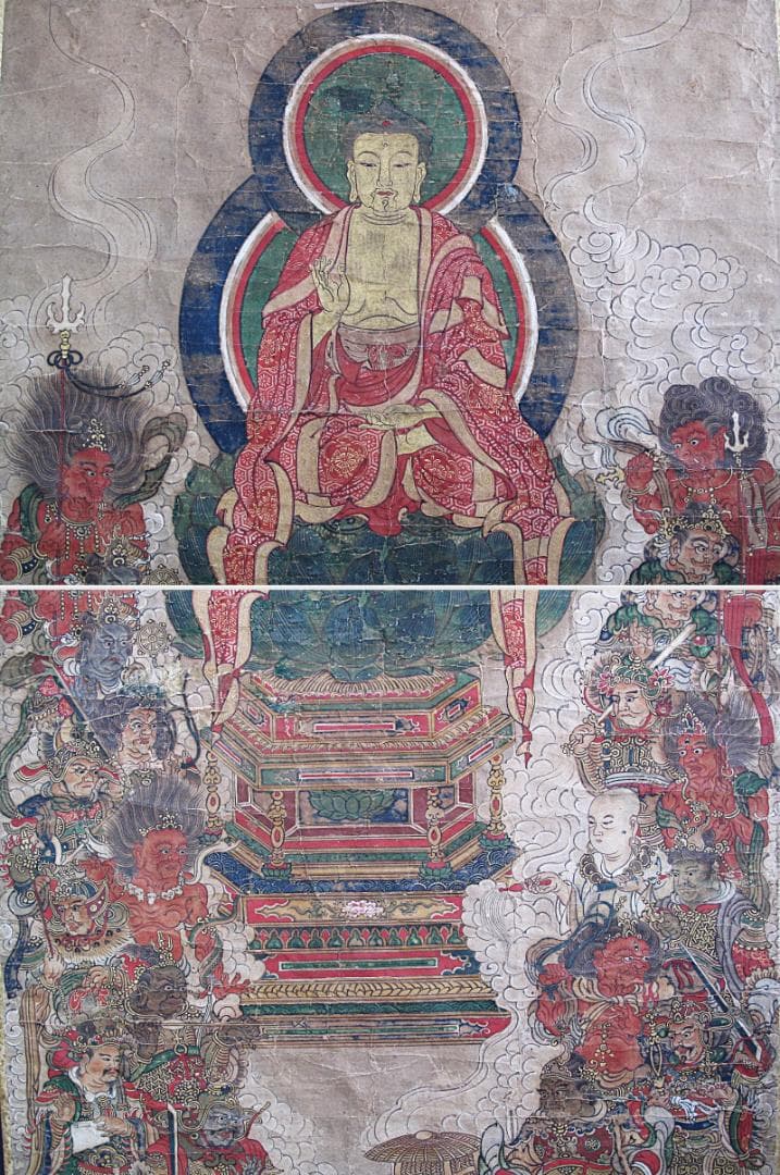 古仏画!! 江戸期『釈迦十六善神図』紙本肉筆 細密画!!