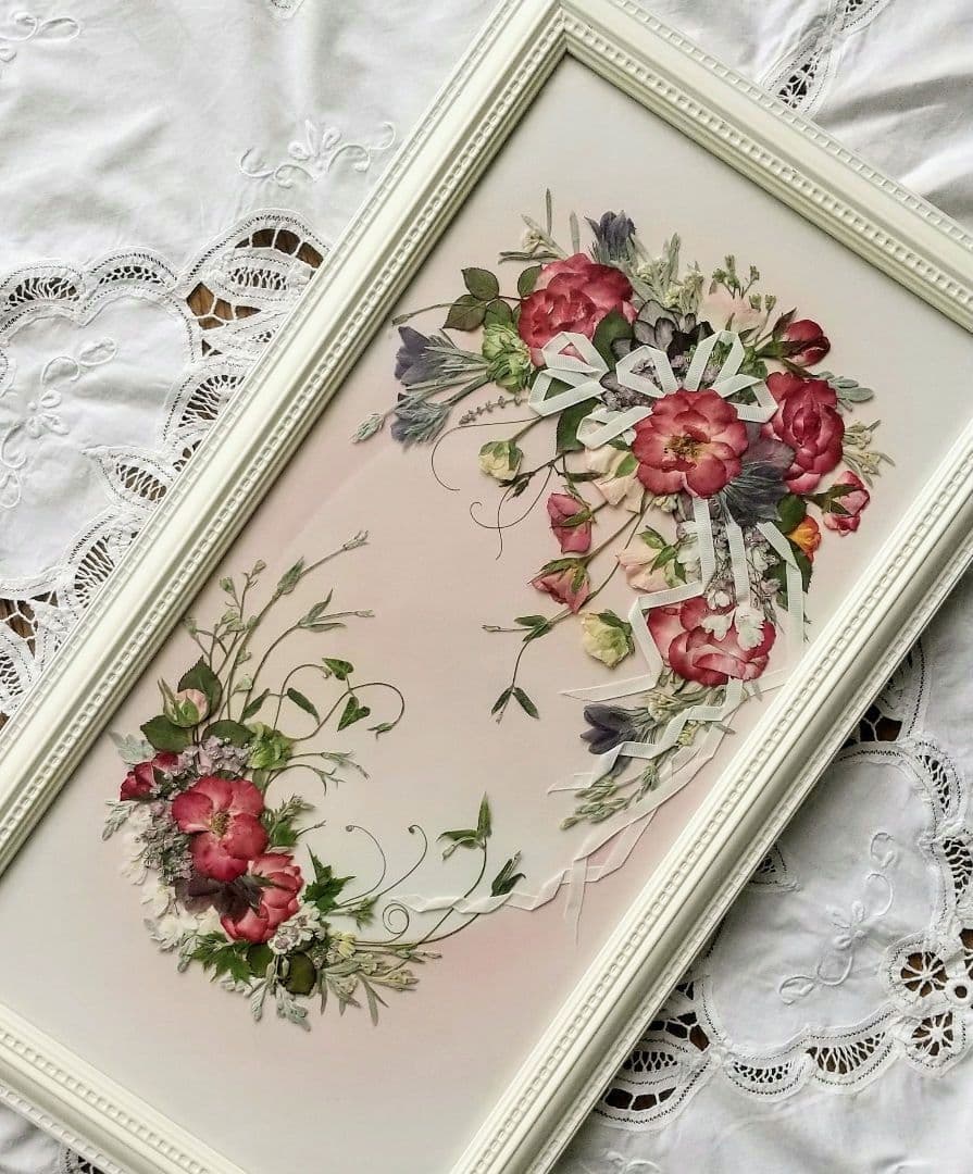 押し花アート〜クレッセントブーケ〜押し花額 絵画 インテリア雑貨 額装 花の絵