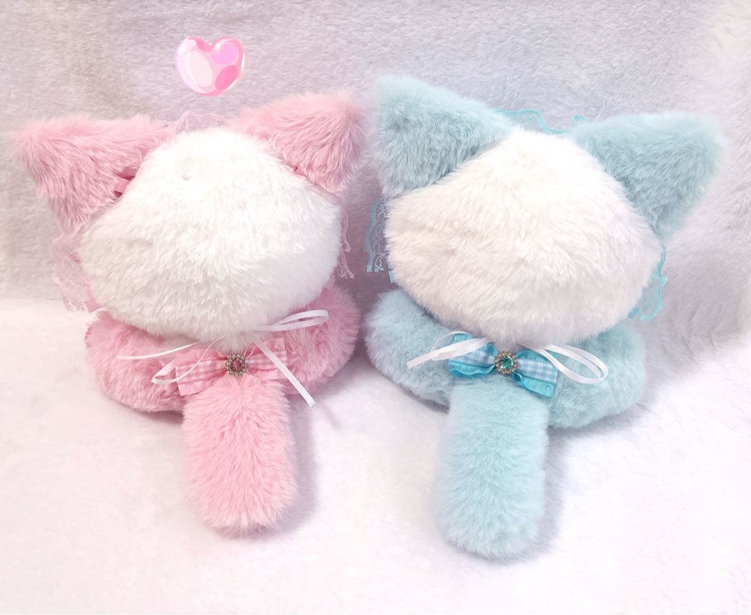 ハートビジューヘッドドレスねこ12cmおすわりぬい服❤︎ちびぐるみピンク着ぐるみ