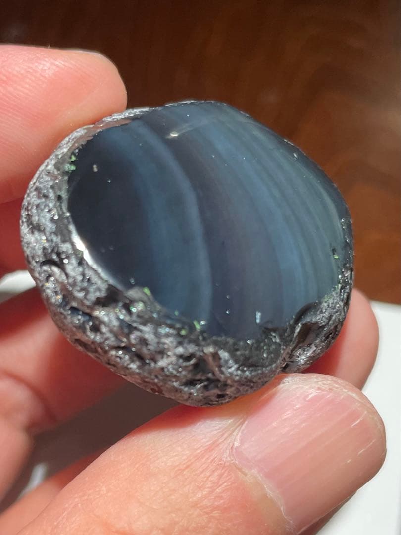 研磨品　十勝石玲瓏　エメラルドグリーンベース　レインボーオブシディアン特級品