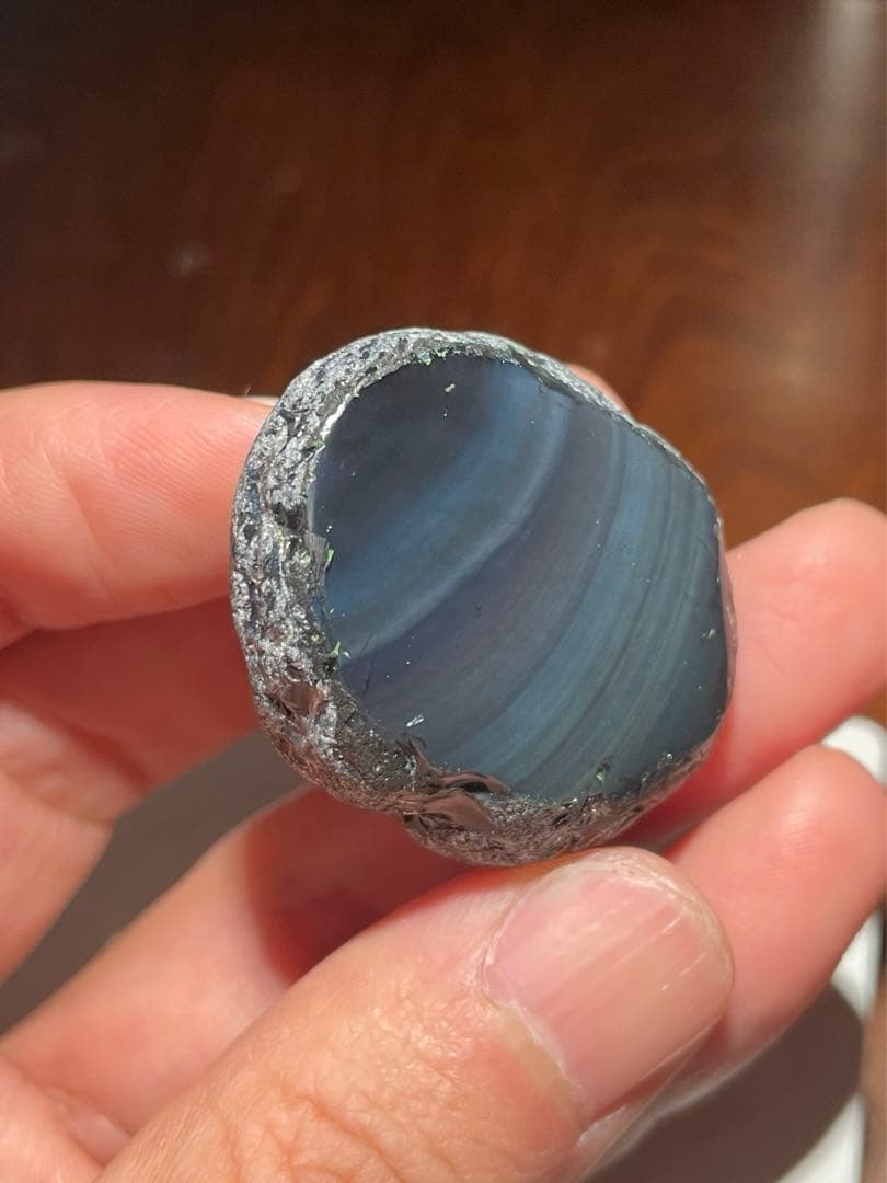 研磨品　十勝石玲瓏　エメラルドグリーンベース　レインボーオブシディアン特級品