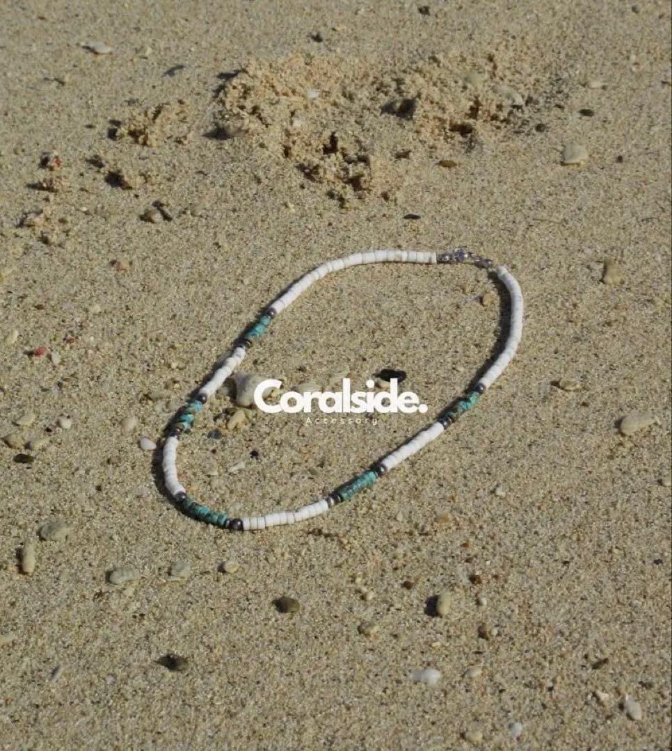 天然ターコイズとナバホパールのネックレス　留め具silver925使用