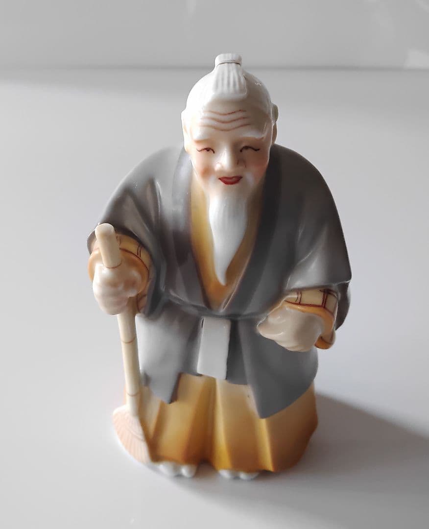 高砂　置物　屏風•木台付　古鈴　磁器　有田焼　アンティーク