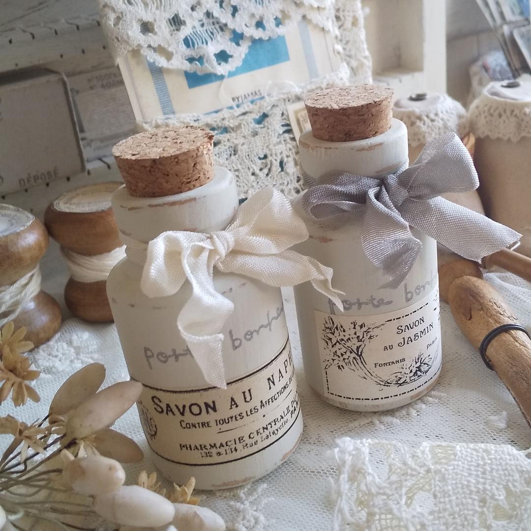 **ミルキーなSAVONボトル風♡miniコルクボトルのペアセット**