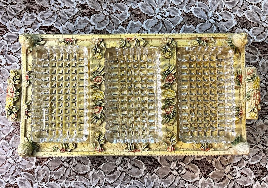 ーイタリア製ー　輸入インテリア小物　アンティーク調3連ガラストレー♪