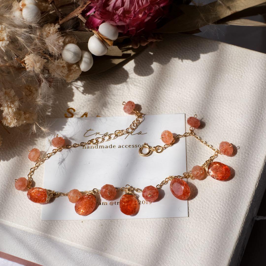 14kgf宝石質サンストーンオーバルファセットブレスレット