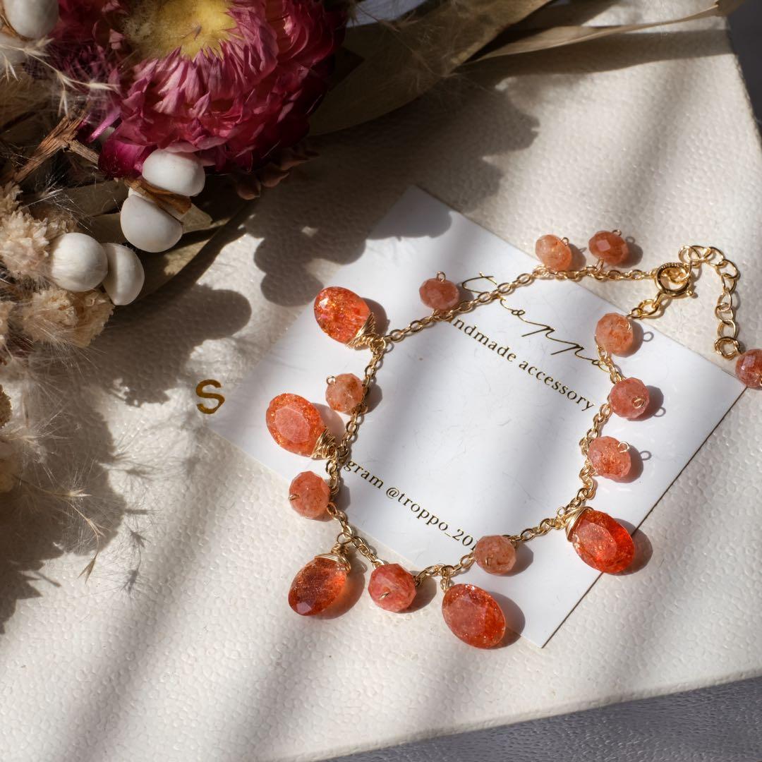 14kgf宝石質サンストーンオーバルファセットブレスレット