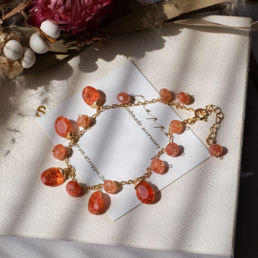 14kgf宝石質サンストーンオーバルファセットブレスレット