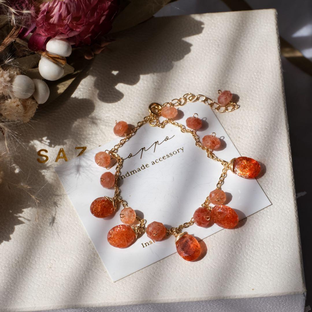 14kgf宝石質サンストーンオーバルファセットブレスレット