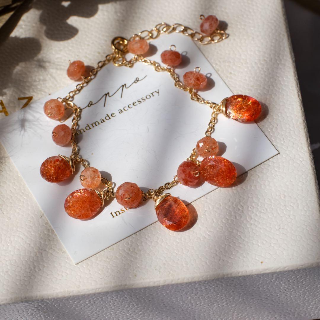 14kgf宝石質サンストーンオーバルファセットブレスレット