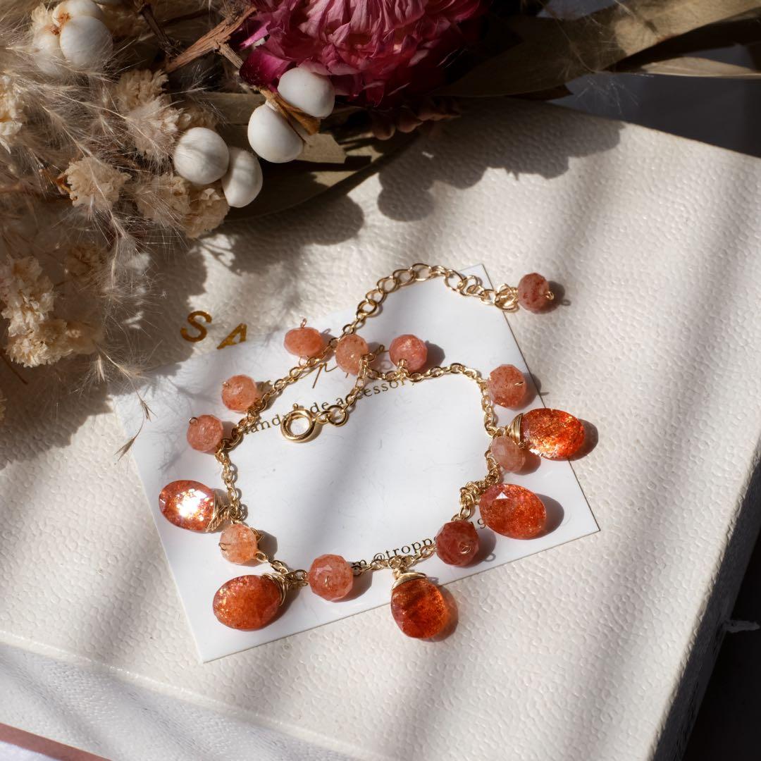 14kgf宝石質サンストーンオーバルファセットブレスレット