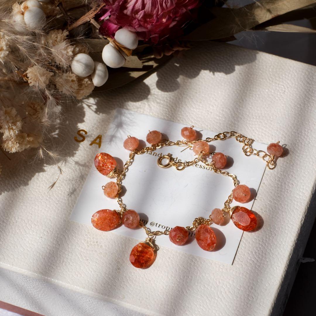 14kgf宝石質サンストーンオーバルファセットブレスレット