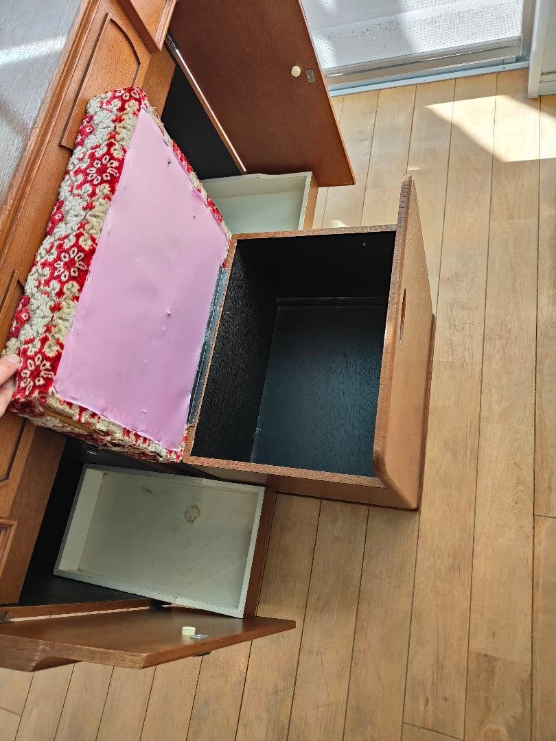 レトロ アンティーク 昭和 木製ドレッサー・ミラー・スツール付き