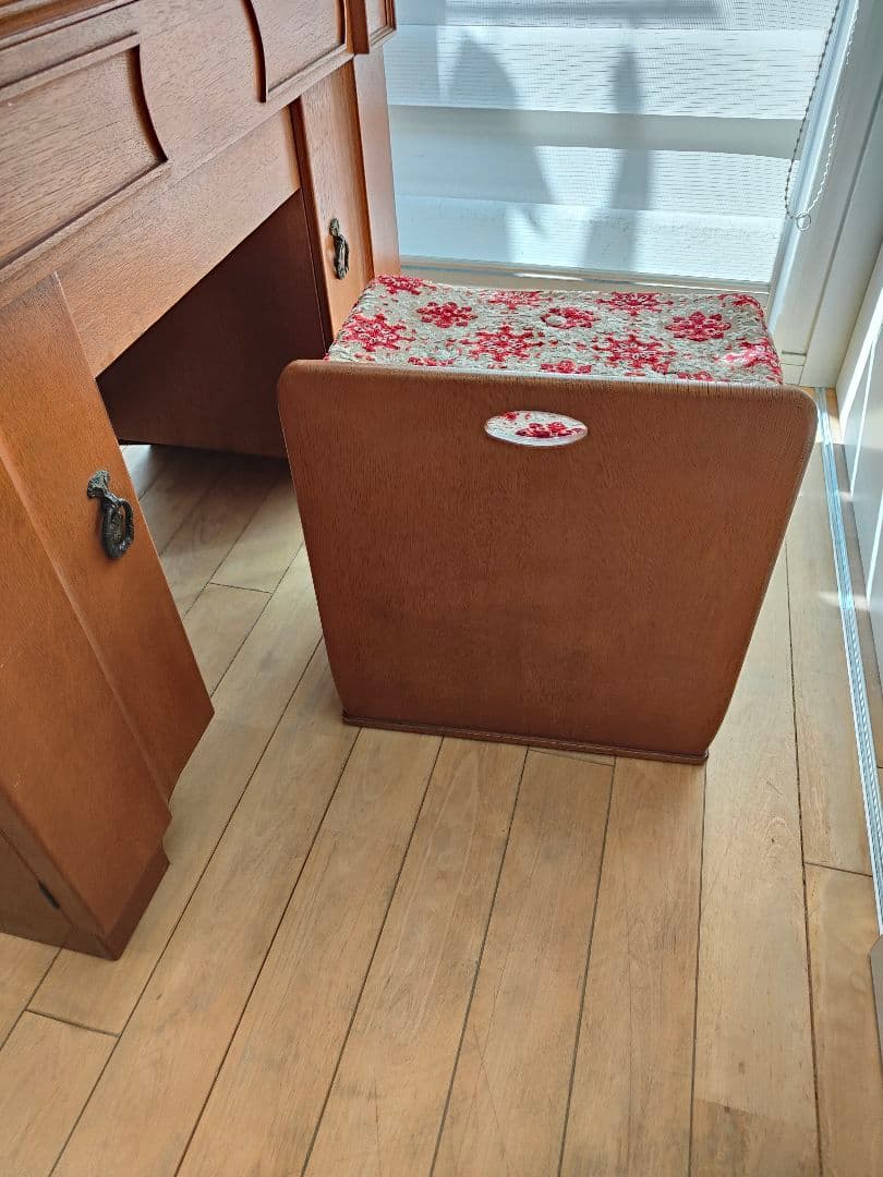 レトロ アンティーク 昭和 木製ドレッサー・ミラー・スツール付き