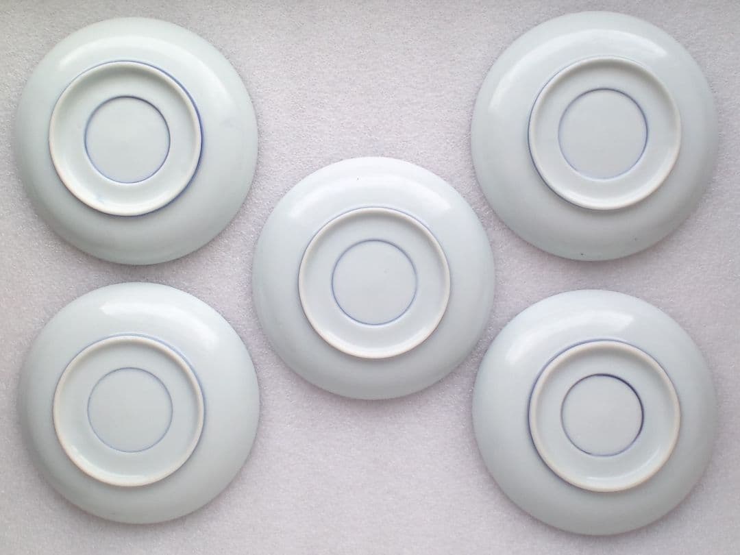 大値下げ●図変わり時代皿●瀬戸焼吹墨印判富士帆船絵図小皿５枚組●保管品未使用