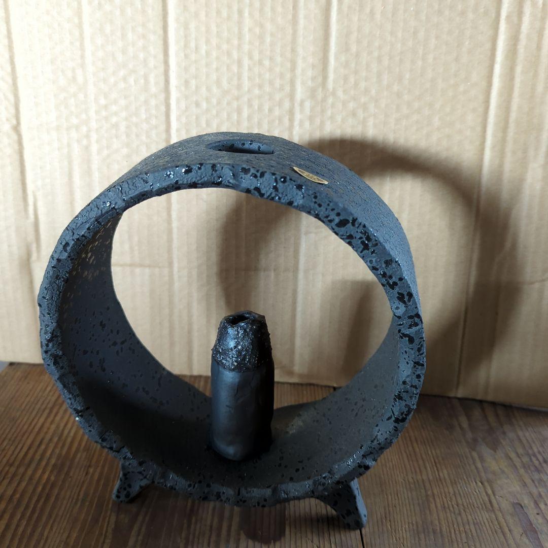 【信楽焼】卓飾り　花入れ　円　黒マット