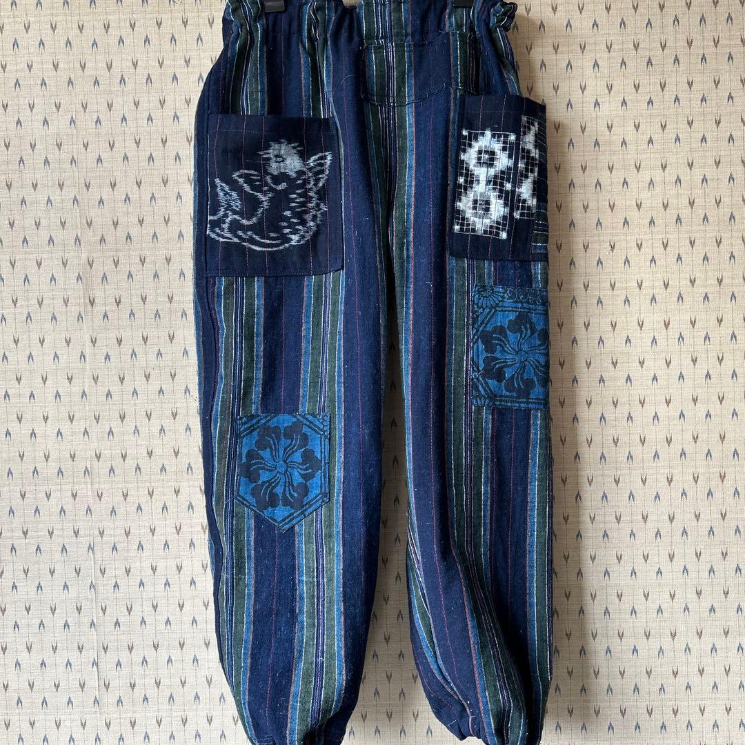 古布　藍染　二枚重ね刺しパンツ
