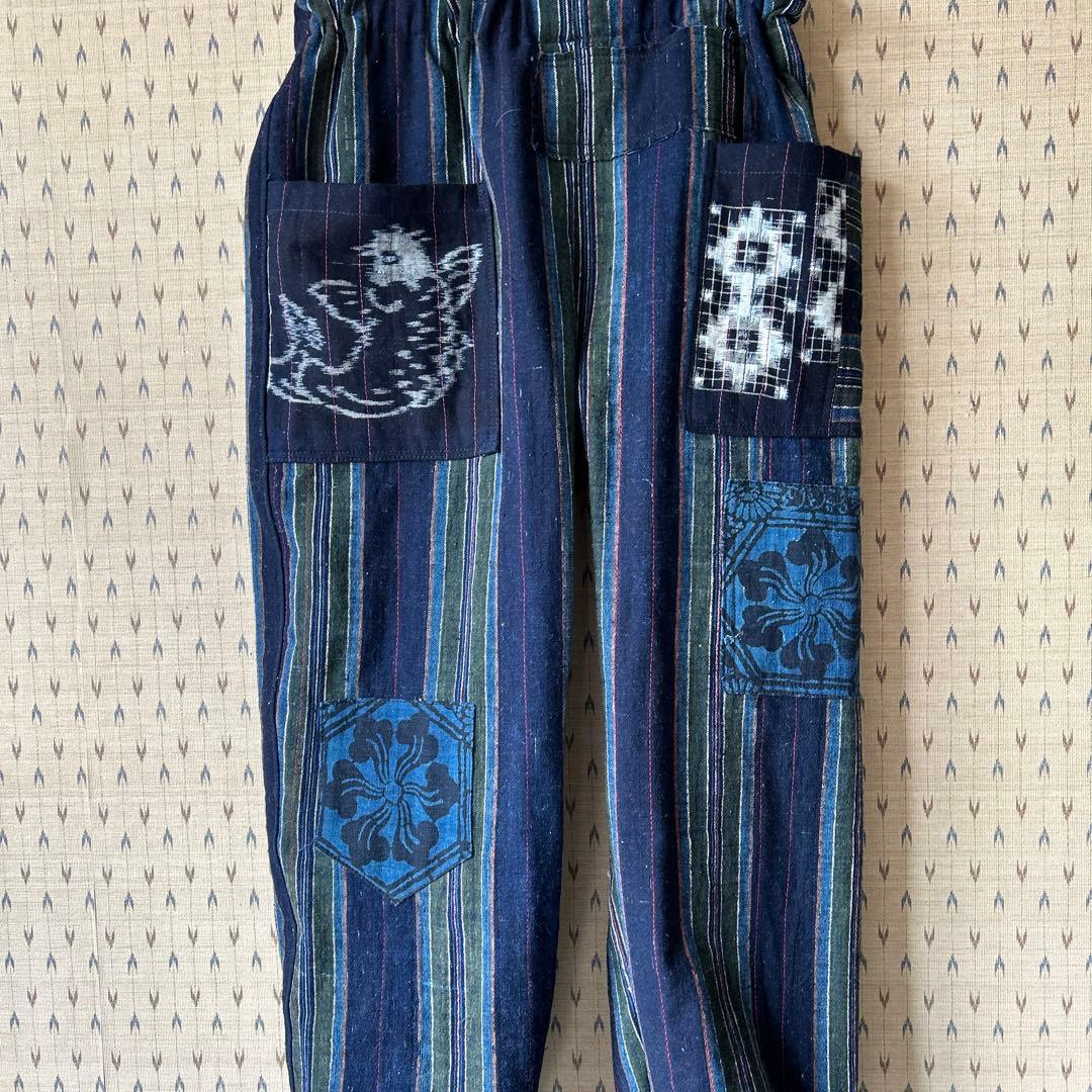 古布　藍染　二枚重ね刺しパンツ