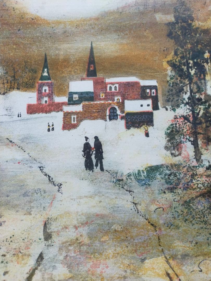 【限定250部・直筆サイン】アントニオ・リベラ 冬景色 リトグラフ 大型作品額装