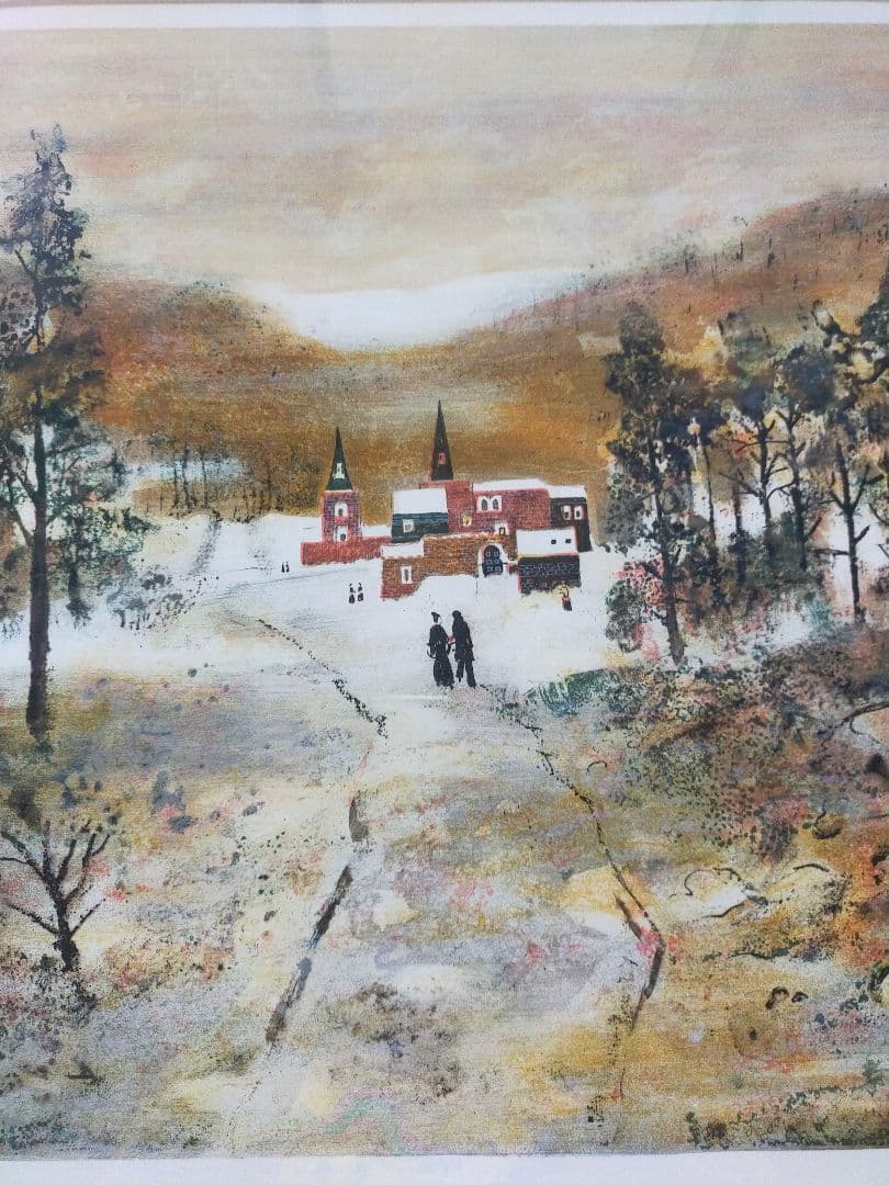 【限定250部・直筆サイン】アントニオ・リベラ 冬景色 リトグラフ 大型作品額装