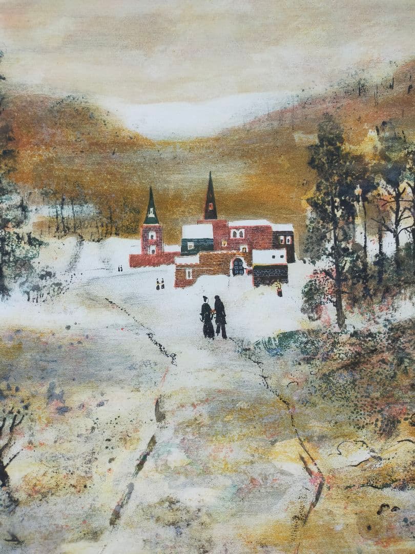 【限定250部・直筆サイン】アントニオ・リベラ 冬景色 リトグラフ 大型作品額装