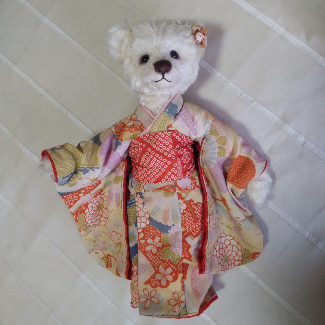 古布着物ベア　約32cm スタンド付　七五三　お正月　ひな祭り　ハンドメイド