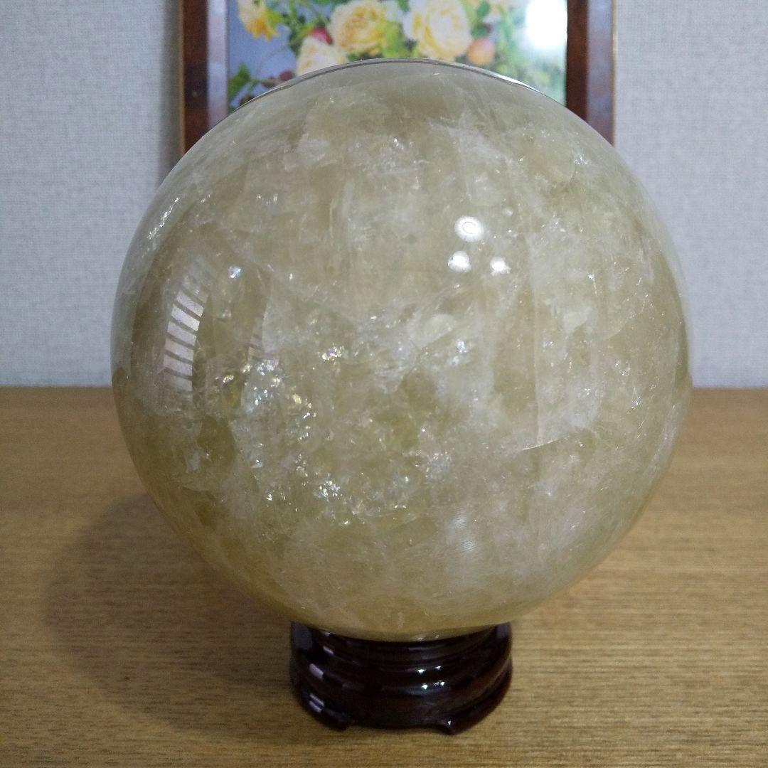シトリン 丸玉 2.5kg 台座付き 127mm 大玉天然石 金運アップ