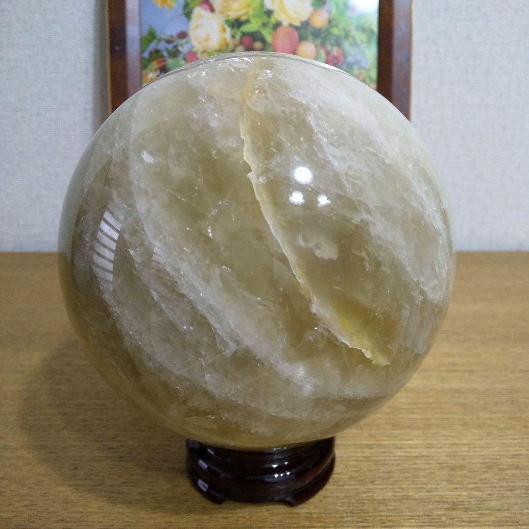 シトリン 丸玉 2.5kg 台座付き 127mm 大玉天然石 金運アップ