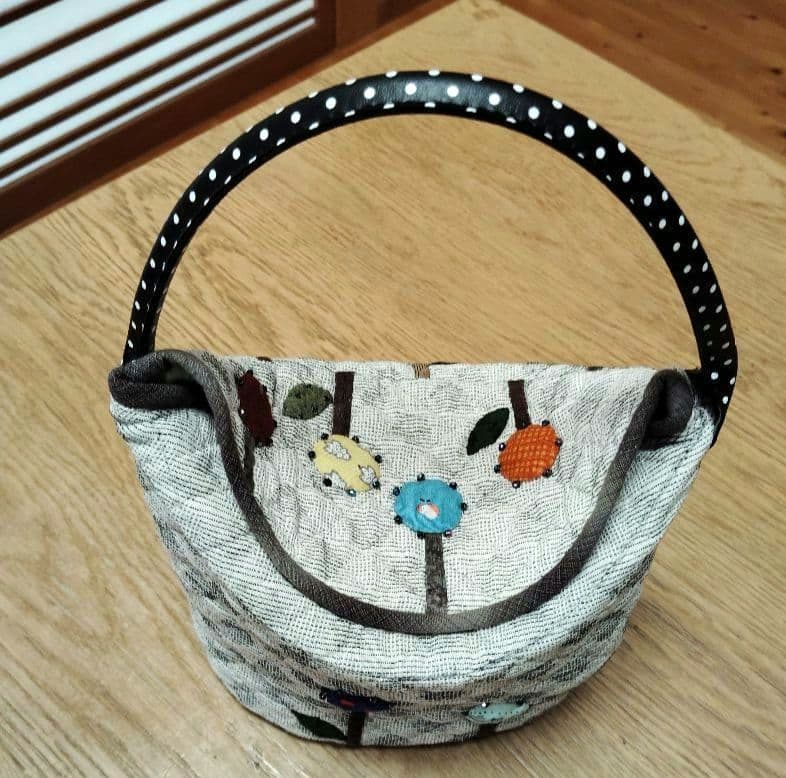 プラバン入り手提げバッグ パッチワーク ハンドメイド ワンハンドル お散歩