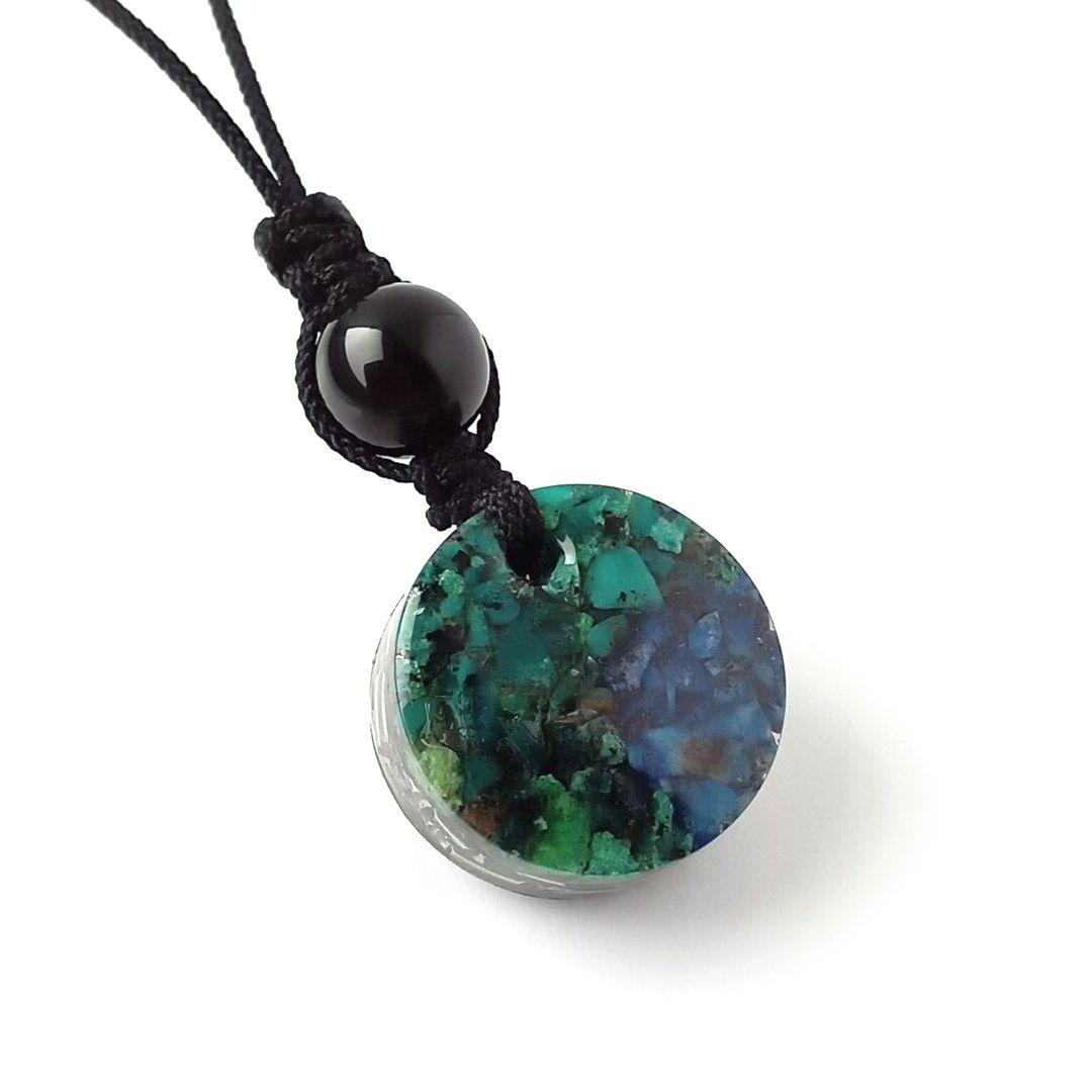 マクラメストラップ｜厄除＆幸福｜モリオン＆クリソコラとラピスラズリのオルゴナイト