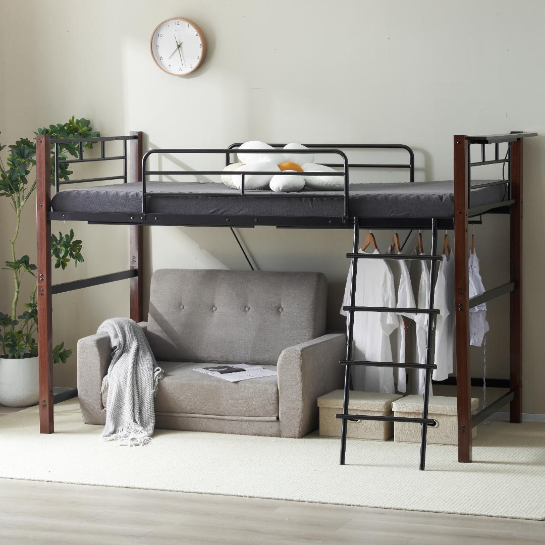 赤字セール！【高さ140cm】ロフトベッド パイプ耐荷重150kg　ブラウン