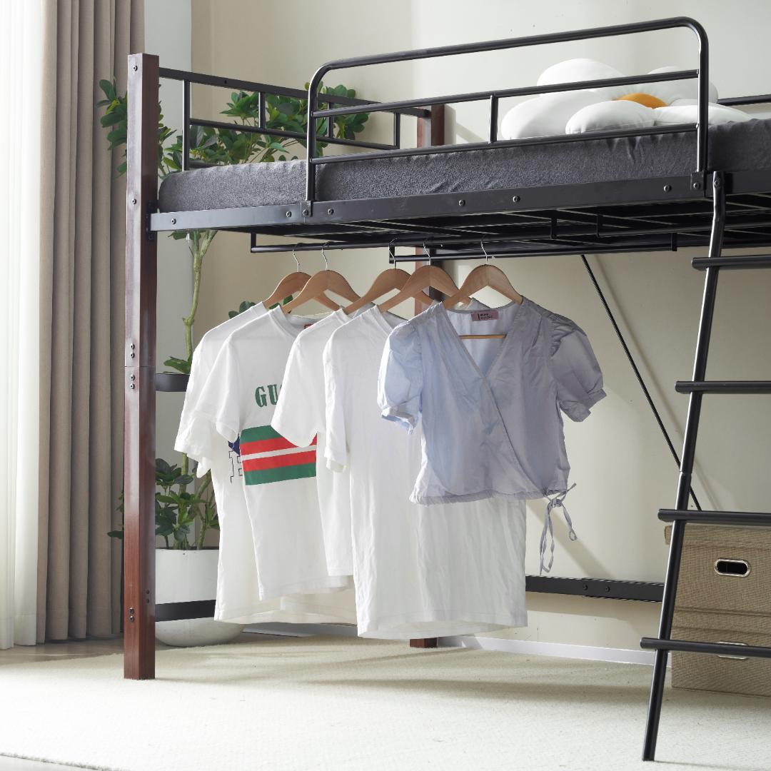 赤字セール！【高さ140cm】ロフトベッド パイプ耐荷重150kg　ブラウン