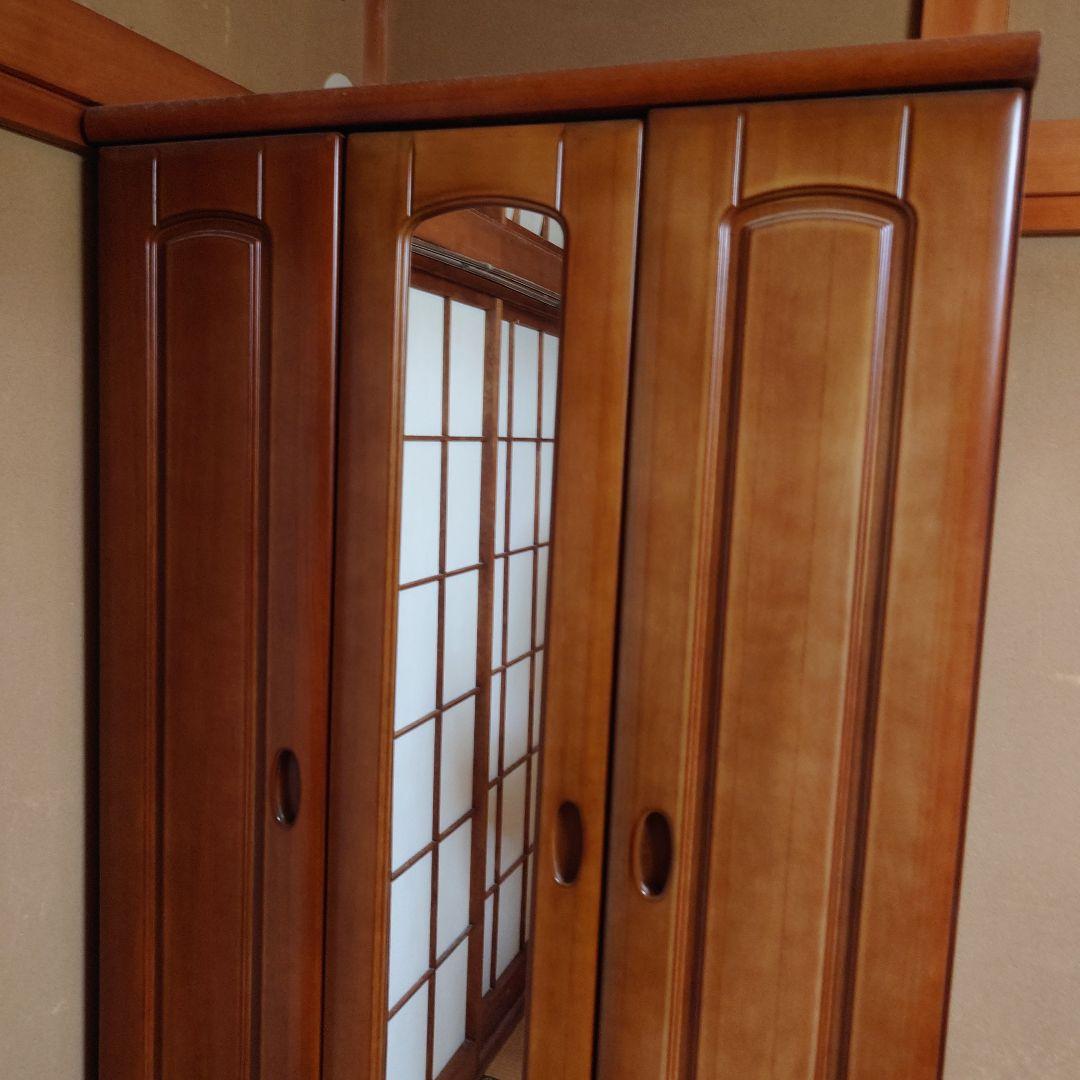 ブラウン木製ミラー付き洋服タンス