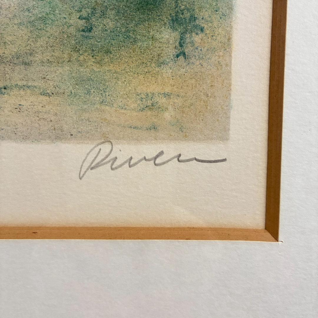 美品 アントニオ・リベラ「水辺の森」リトグラフ 直筆サイン入り 古径額 スペイン