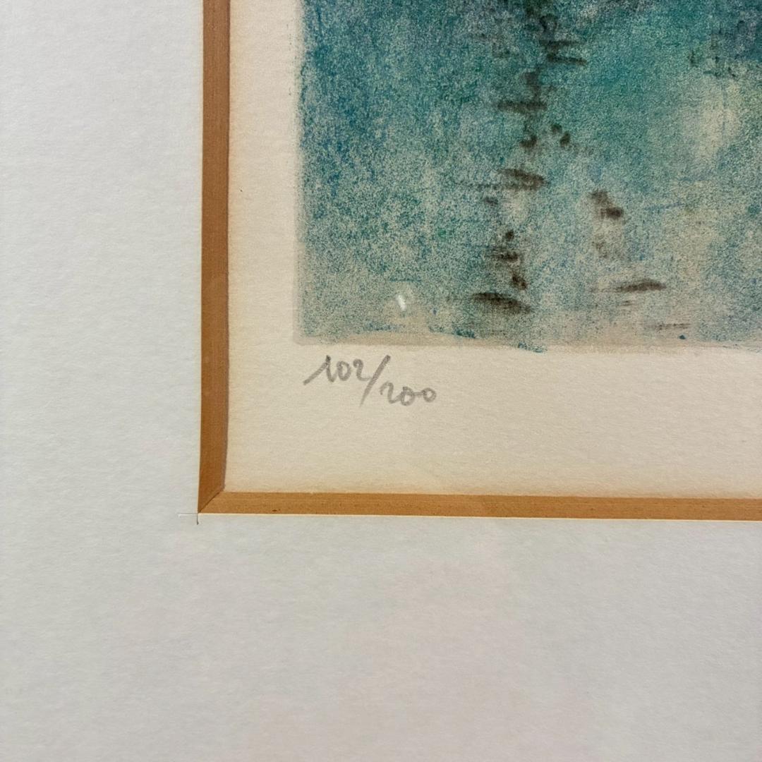 美品 アントニオ・リベラ「水辺の森」リトグラフ 直筆サイン入り 古径額 スペイン